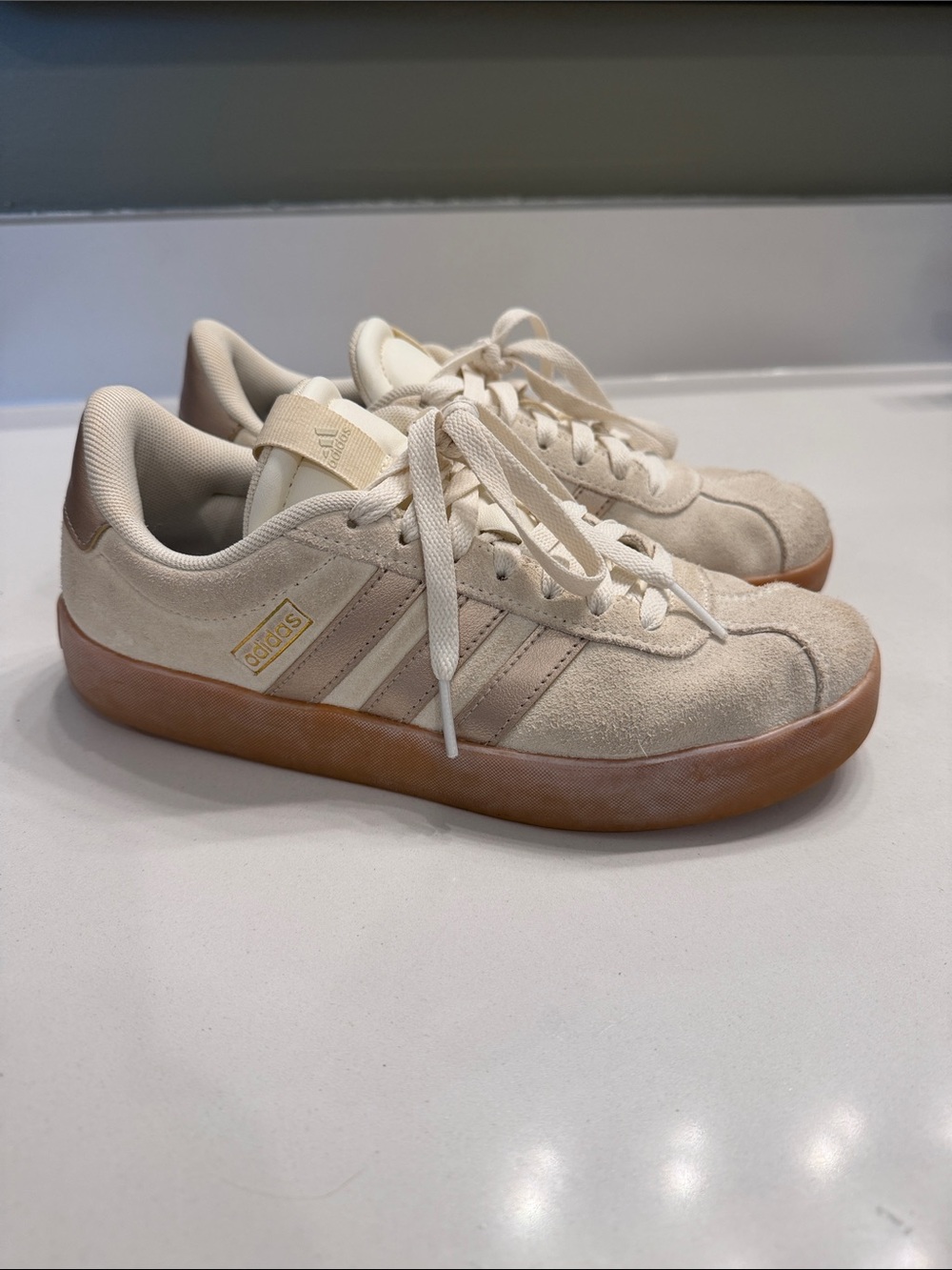 adidas Cream Suede Platform Sneakers with Gum Sole